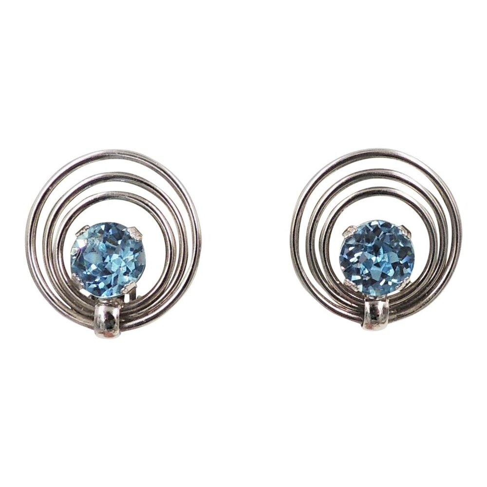 Vintage 1950s Signed Napier Rhodium Plated Faux-Aquamarine Clip Earrings